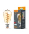 E27 4W dimbar LED pære - ST64, spiral filament, amber glass, varm hvit, flicker free