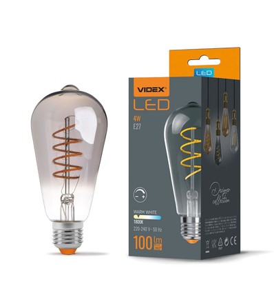 E27 4W ST64 filament LED lamp - Grafiet glas, 1800K-2100K, dimbaar, flicker free