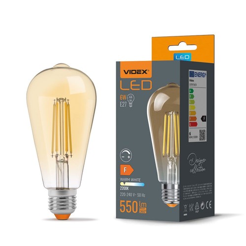 E27 6W dimbar LED lampa - ST64, filament, amber glas, 2200K, flicker free