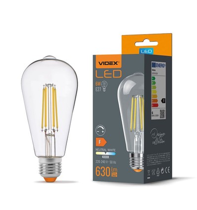 Ampoule LED E27 6W dimmable filament - ST64, 630lm, 4000K blanc neutre, 360 degrés