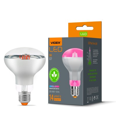 E27 9W LED vekstpære til planter - R80, 120°, 14 µmol/s, stimulerer vekst