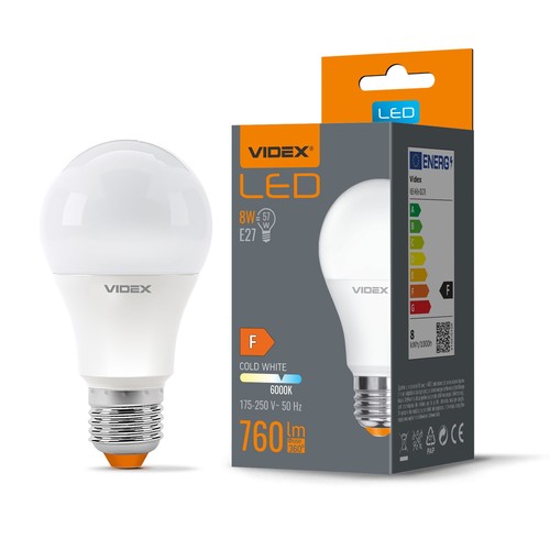 E27 8W LED pære - A60, 760lm, 6000K kald hvit, flicker free