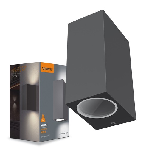 GU10 dubbel fasadvägglampa - IP54 utomhus, grå, upp/ned ljus, aluminium, utan ljuskälla