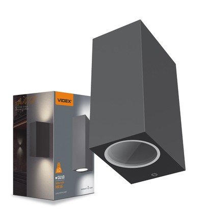 GU10 dobbel fasade vegglampe - IP54 utendørs, grå, opp/ned lys, aluminium, uten lyskilde