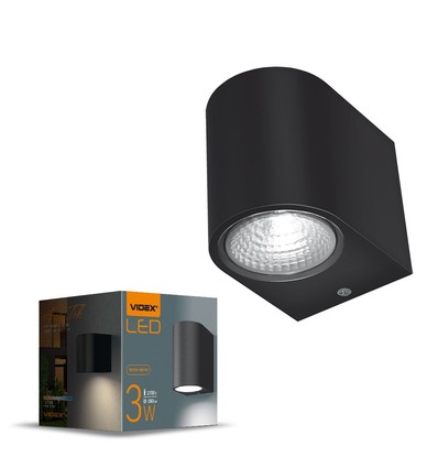 3W fasade vegglampe - Sort, 180lm, 2700K, IP54 utendørs, aluminium