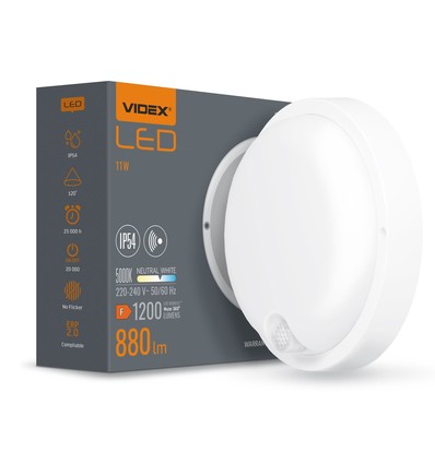 11W LED taklampe med sensor - IP54, IK07, 120°, 5000K, Bulkhead