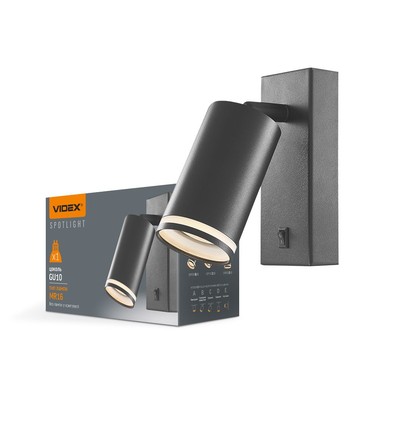 Spot mural GU10 avec interrupteur - Noir, aluminium, IP20 intérieur, sans source lumineuse