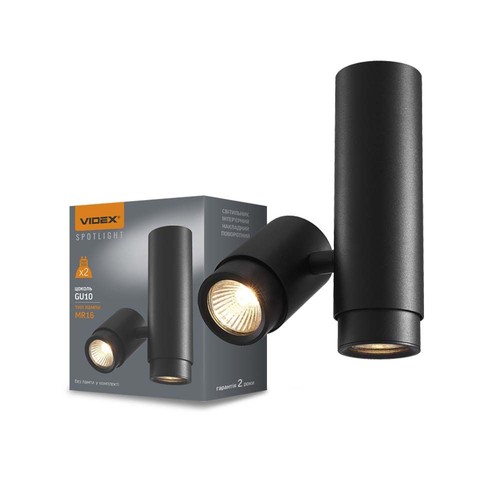 Double spot GU10 en saillie, orientable - Noir, IP20 intérieur, aluminium, sans source lumineuse