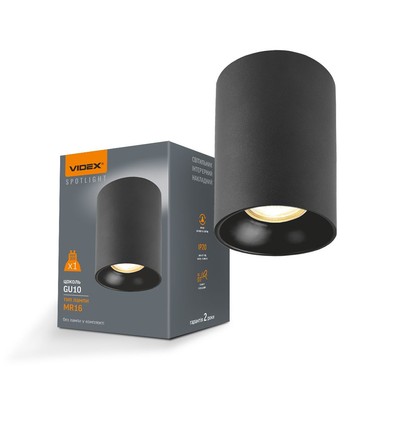 Spot de plafond GU10 - Noir, Ø9cm, hauteur 14cm, aluminium, IP20 intérieur, sans source lumineuse