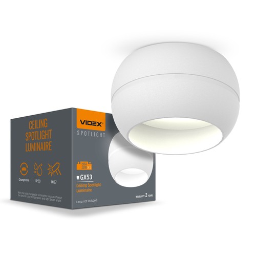 Spot de plafond GX53 - Blanc, 90x90x50mm, IP20 intérieur, aluminium, sans source lumineuse