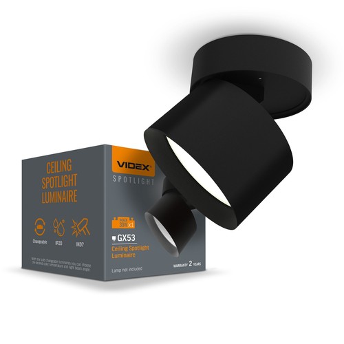 Vierkante GX53 plafondspot - Zwart, 80x80mm, IP20, zonder lichtbron