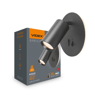 GU10 vægmonteret spot med 5W LED backlight - Sort, 2700K, 2x afbrydere, roterbar, uden GU10 lyskilde