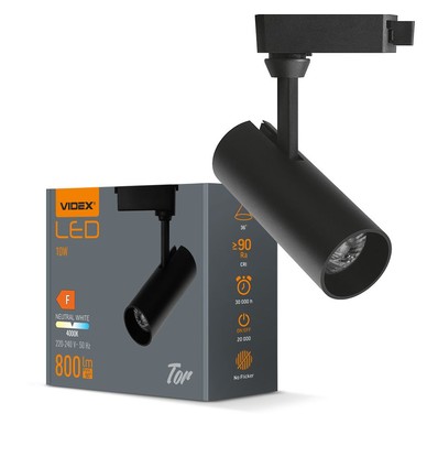 Spot sur rail 1 phase 10W - 36 degrés, 4000K, Noir, IP20, RA80