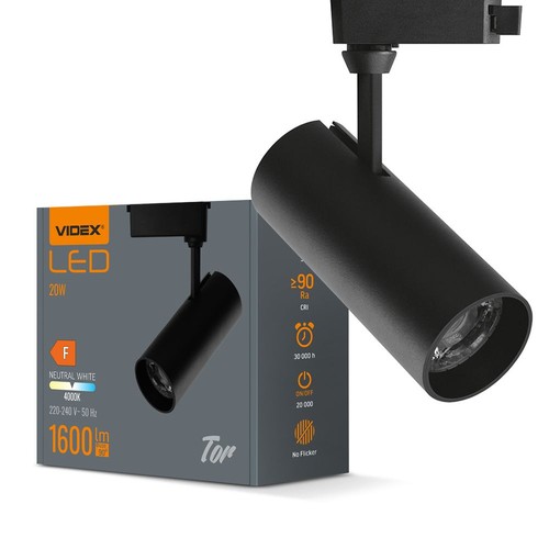 Tor spot sur rail RA90 - 20W, noir, monophasé, 1F2W