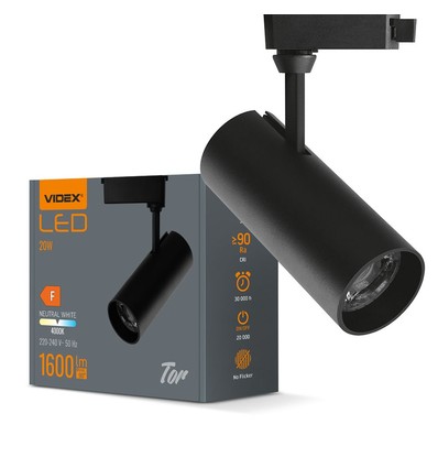 Tor spot sur rail RA90 - 20W, noir, monophasé, 1F2W