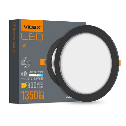 Panneau LED encastrable noir 12W - 1350lm, 4000K, Trou: Ø15 cm, angle de faisceau 120°