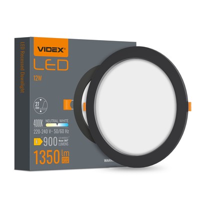 12W svart LED infälld panel - 1350lm, 4000K, Hål: Ø15 cm, 120 grader beam angle