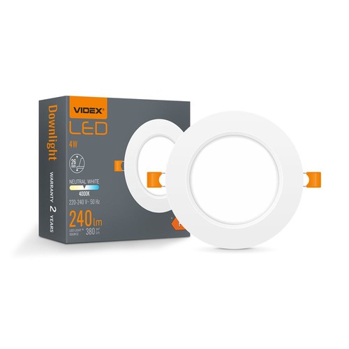 4W Ø10cm LED innfellingspanel - 4000K, integrert driver, hvit kant