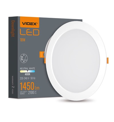 18W rammeløst LED innfellingspanel - 2100lm, 4000K, 22,2 x 22,2 cm, integrert driver, hvit kant