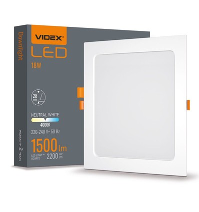 18W Vierkant frameloos LED paneel - 122lm/W, 4000K, 224x224mm, witte rand, flicker free
