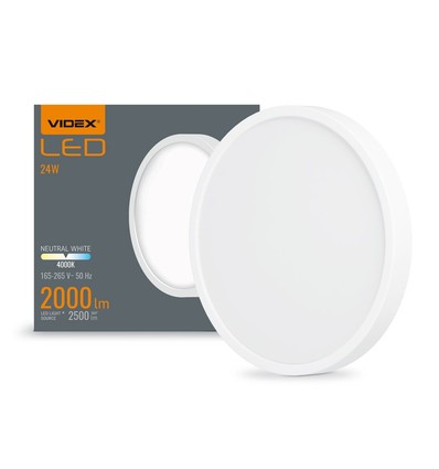 20W Ø26,4cm LED loftslampe - 2000lm, 4000K, hvid kant, 170 grader, IP20 indendørs
