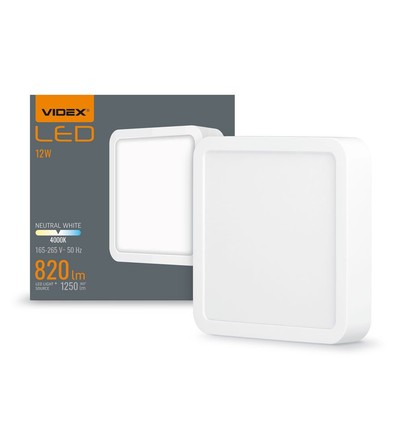 12W kvadratisk LED påbygningspanel - 820lm, 4000K, hvid kant, 14,2 x 14,2 cm