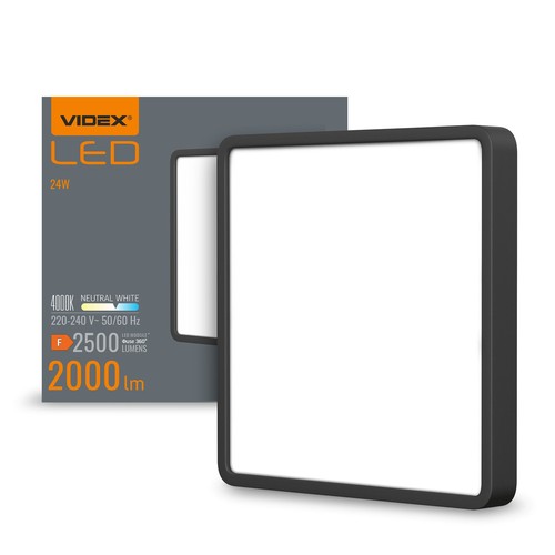 24W vierkante LED plafondlamp - 26,4 x 26,4 cm, zwarte rand, 4000K, IP20 binnen, incl. lichtbron