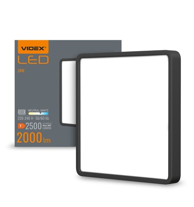 24W kvadratisk LED taklampa - 26,4 x 26,4 cm, svart kant, 4000K, IP20 inomhus, inkl. ljuskälla