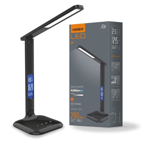 Lampe de bureau LED 5W dimmable - Noir, CCT 3 étapes, écran avec horloge/temp, contrôle tactile