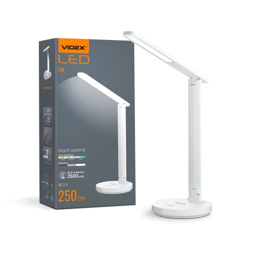 Lampe de bureau LED rechargeable 5W - Touch dimmable, CCT, batterie 2600mAh, blanc, incl. câble USB
