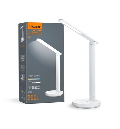 5W genopladelig LED skrivebordslampe - Touch dæmpbar, CCT, 2600mAh batteri, hvid, inkl. USB-kabel