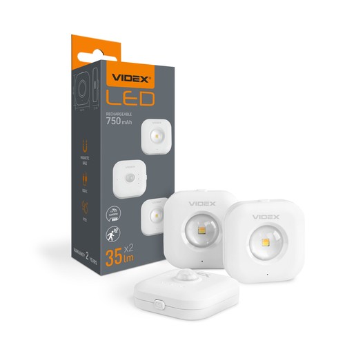 Lot de 2 veilleuses LED rechargeables 0,5W avec capteur - CCT 3 étapes, USB-C, montage magnétique, détecteur de mouvement