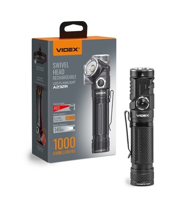 LED lommelykt, oppladbar - Magnetisk, 1000lm, USB-C, Roterbar, Hvit+rødt lys