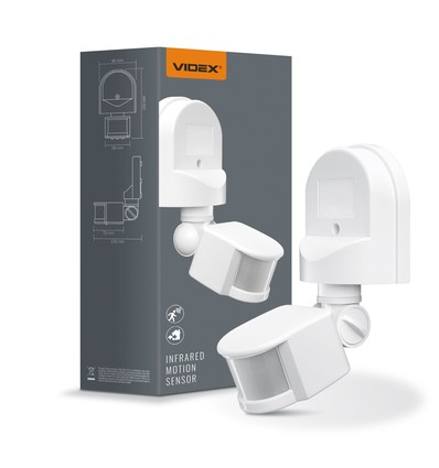 Infrarood PIR bewegingssensor, wit - 180° hoek, 1200W, IP44 buiten, instelbare tijd en lichtsterkte