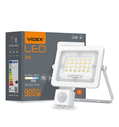10W LED projektør med sensor - 100lm/W, IP65, 5000K, sort