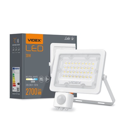 Projecteur LED 30W Luka avec détecteur - 90lm/W, IP65, blanc, 5000K, extérieur