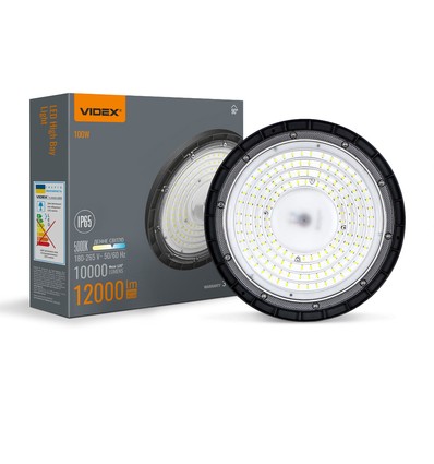 100W LED High Bay, 120lm/W - 90 grader, IP65, 5000K, svart, inkl. kedjeupphängning