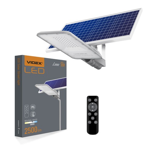 LED Solcelle gadelampe - 2500 lumens, Inkl. fjernbetjening, solcelle, IP65