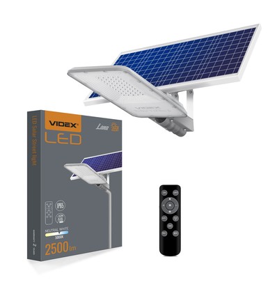 Lampadaire solaire LED - 2500 lumens, avec télécommande, solaire, IP65