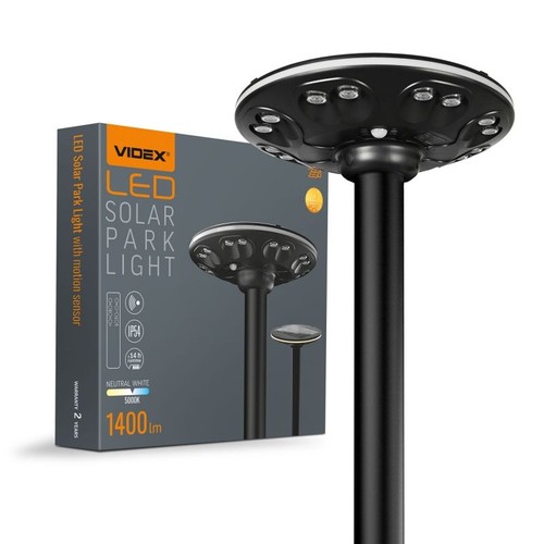 Lampe de parc LED Solara 12W avec détecteur - 1400lm, IP54, 360 degrés, 3.2V, CCT, finition noire