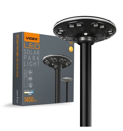 Lampe de parc LED Solara 12W avec détecteur - 1400lm, IP54, 360 degrés, 3.2V, CCT, finition noire