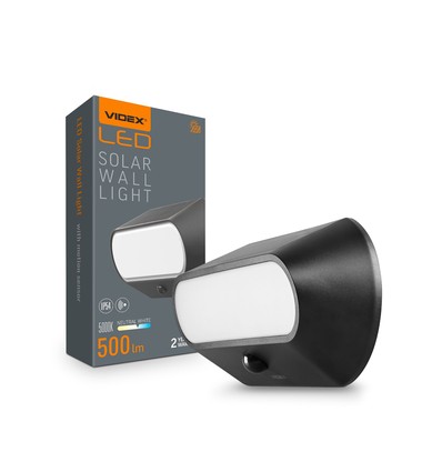 Applique murale LED solaire 500lm avec détecteur - IP54, 5000K, noir, détecteur de mouvement, extérieur