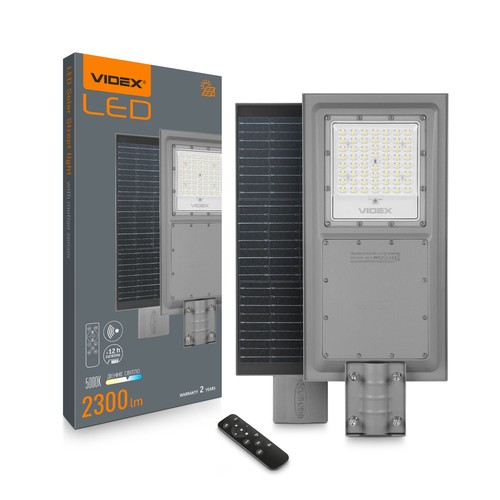 Lampadaire solaire LED - 2300 lumens, détecteur de mouvement, IP65