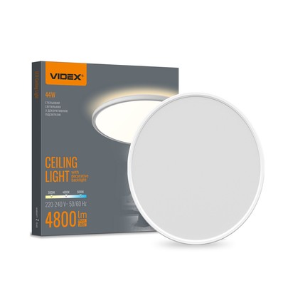 44W LED taklampe med bakgrunnslys, CCT - 109lm/W, IP54, Ø50cm, hvit kant, 3 lysfarger