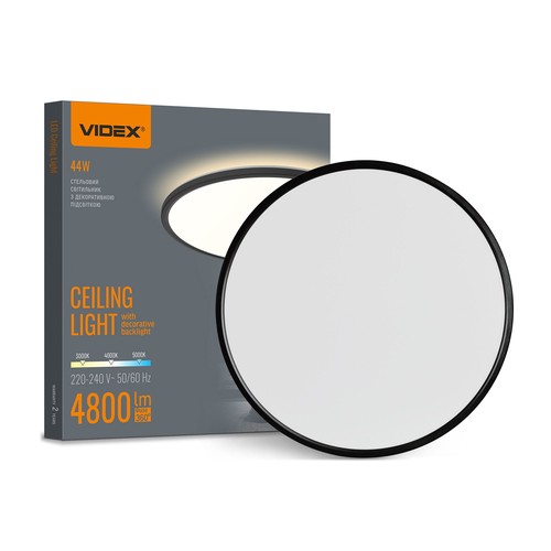 44W LED taklampa med backlight - Ø50cm, IP54, svart, 3-CCT, 109lm/W, inkl. ljuskälla