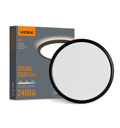 Plafonnier/Applique murale LED 22W avec rétroéclairage - IP54, Noir, CCT réglable, Ø29,3cm, 2400lm