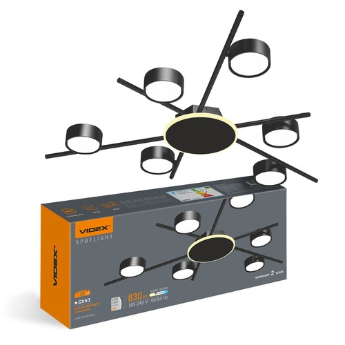 6x GX53 loftlampe med backlight, 9W - Sort, 2700K, 830lm, IP20, uden lyskilde til GX53 fatning