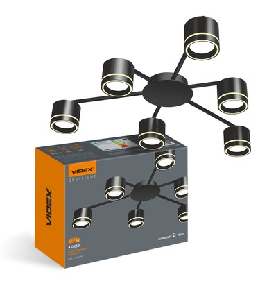 Plafonnier GX53 pour 6 ampoules - Noir, IP20, fer, 180W, intérieur, sans source lumineuse