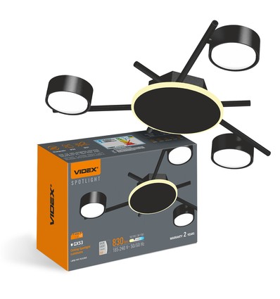 3x GX53 plafondspot met backlight, zwart - 20x8,5cm, IP20, incl. 9W backlight, zonder lichtbron