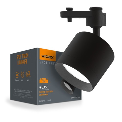 Spot sur rail monophasé GX53 - Noir, sans source lumineuse, 1F2W